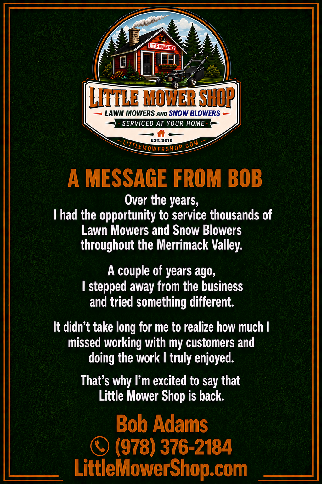 A Message From Bob Adams — Little Mower Shop